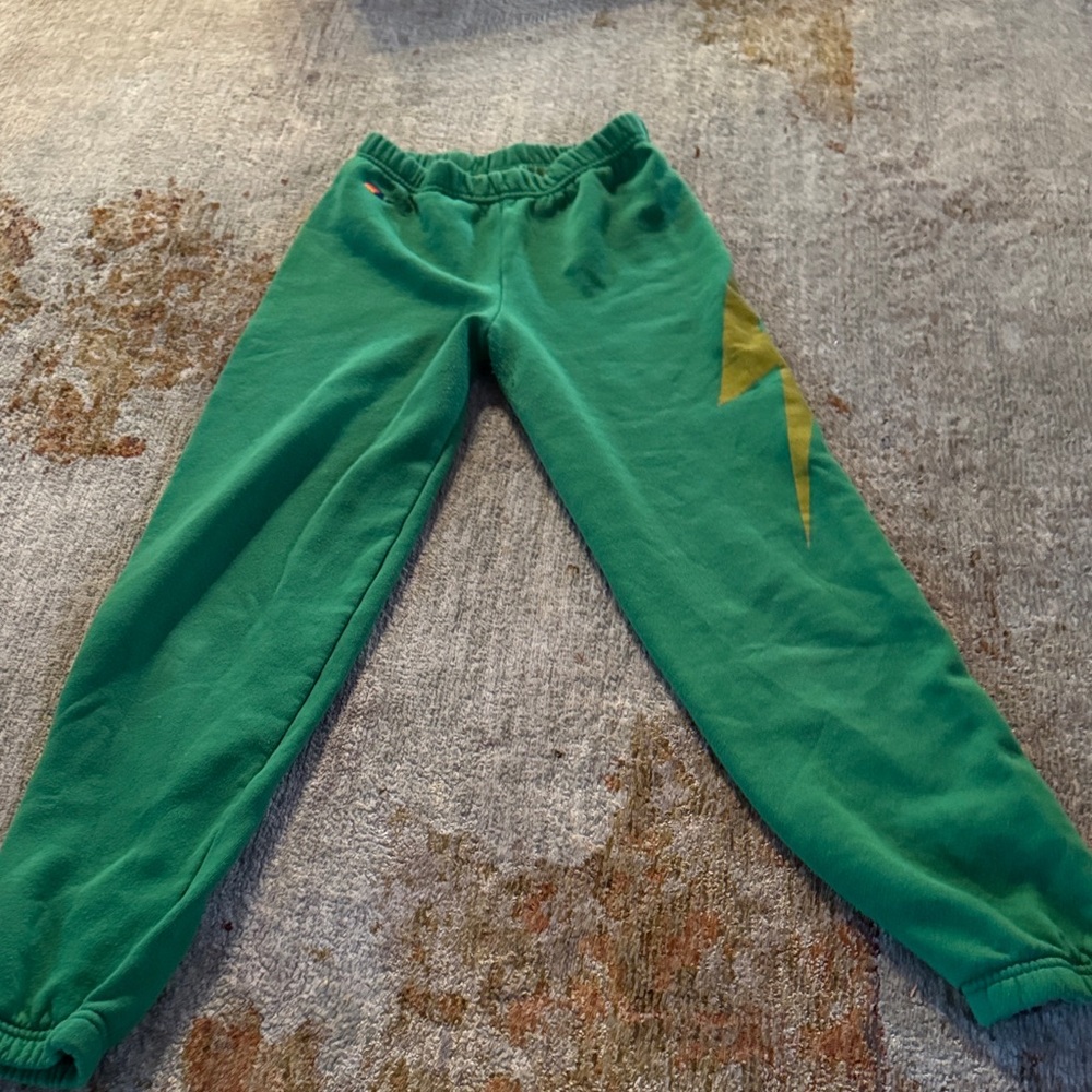 Aviator Nation Green Kids Joggers with Gold Stripe